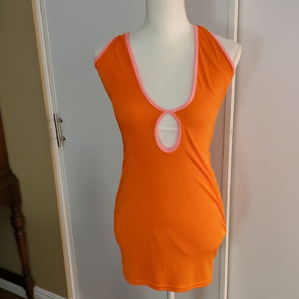 Superdown Orange Halter Dress with Pink Edging